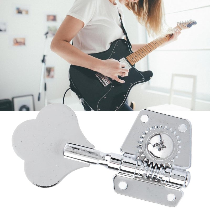 Kodrily Bass Tuners, Steel Bass Tuning Pegs, Right Electric Bass Machine Heads, Silver Vintage Open Gear Bass Tuners with Installing Round Cover and 4 Screws, 1Pcs - Image 4